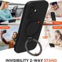 Compatible with iPhone 17 Case Stand, Slim Comfortable Liquid Silicone Phone Cases Fit for iPhone 17 Compatible with MagSafe Magnetic Ring Kickstand Stand Case Full Camera Protection, Black