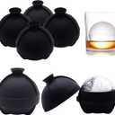 Sphere Ice Molds - 6 Pack - Silicone Ice Ball Molds with Built-in Funnel - Round Ice Cube Molds - Make 2.5 Inch Big Ice Sphere for Whiskey & Cocktails,Food Grade and BPA Free, Black