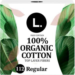 L. Ultra Thin Pads for Women, Regular Absorbency, Organic Cotton Top Layer, Unscented Pads with Wings, 112 Count (4 Packs of 28)