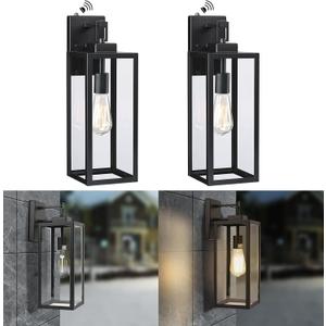 2 Pack Large Size Outdoor Wall Lights Dusk to Dawn, 18 Inch Wall Lantern Set for Two Photocell Wall Sconce for Porch Light, Exterior Garage Light, Patio Outdoor Lighting with Sensor