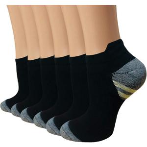 Copper Compression Socks Women and Men 6 Pairs - Circulation Arch Support Plantar Fasciitis Running Ankle Socks (Small-Medium, A2 - 6 Black No Show)