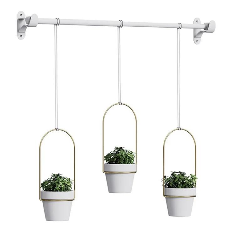 Hanging Planters 3-in-1 Indoor Plant Flower Pot Holder - White/Gold