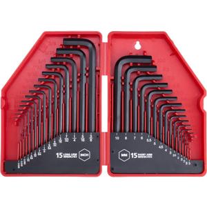 EFFICERE 30-Piece Premium Hex Key Allen Wrench Set, SAE and Metric Assortment, L Shape, Chrome Vanadium Steel, Precise and Chamfered Tips | SAE 0.028-3/8 inch, Metric 0.7-10 mm | In Storage Case