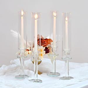Showgeous 4 Pcs Hurricane Candle Holders, 18 inch Tall Clear Crystal Glass Taper Candle Stands with Open Ended Glass Chimney Tube for Wedding Party Decoration