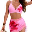 Blooming Jelly Womens Bikini Sets 3 Piece Swimsuits High Waisted Bathing Suit with Sheer Cover Up Swim Skirts (X-Large, Pink)