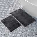 Laura Ashley Butter Chenille Bath Rug, Absorbent Shaggy Bathroom Mat, Non Slip plush Carpet Rugs for Tub and Sink - 2 Piece (17" x 24" and 20" x 34") Charcoal (1'8" x 2'10" (Rectangular))