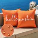MIULEE Outdoor Waterproof Throw Pillow Covers Set of 2 Hello Sunshine Decorative Outdoor Square Pillowcases for Chair Patio Garden Couch Tent Balcony Sofa Orange 18x18 Inch
