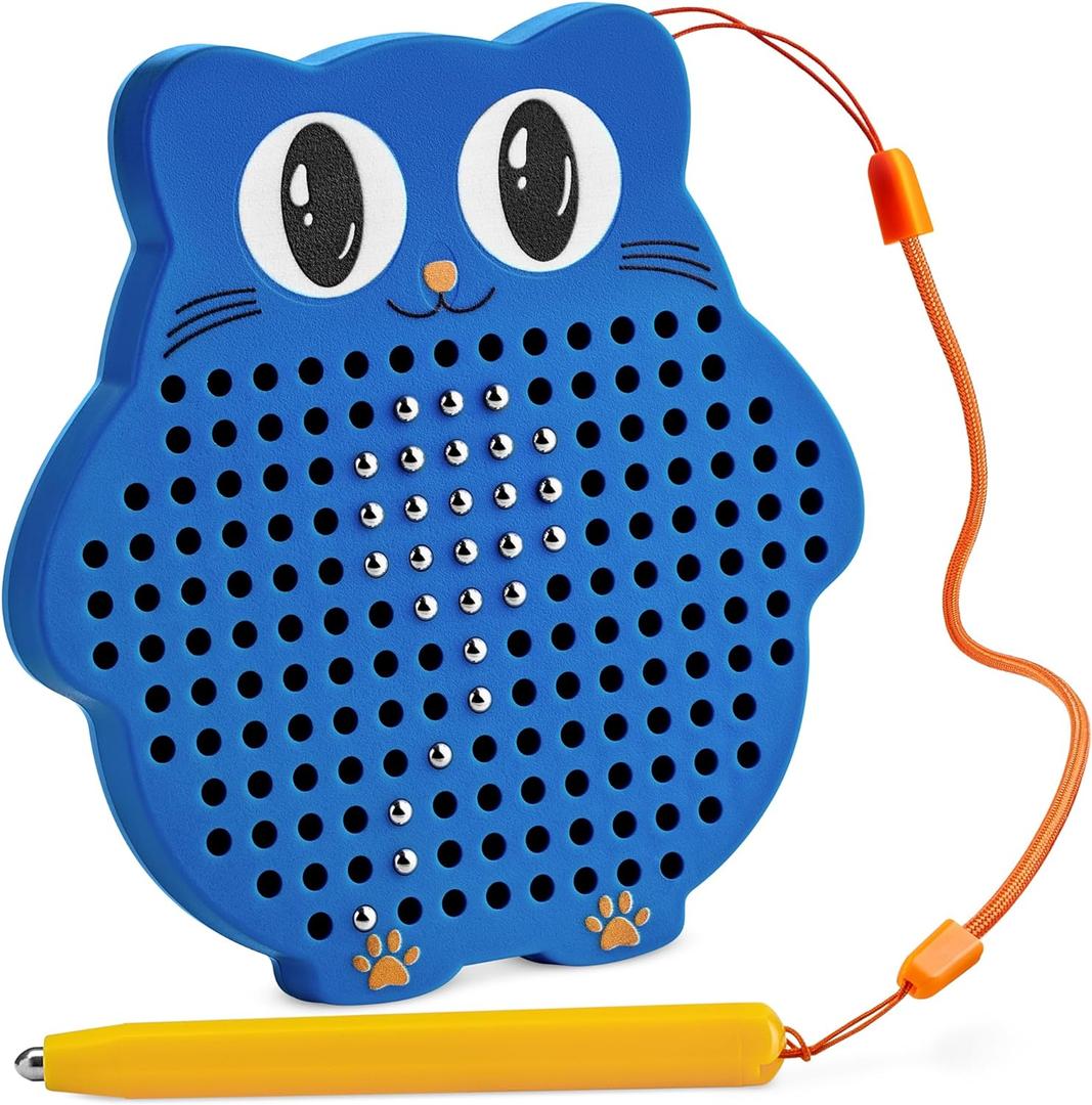 Magnetic Drawing Board for Kids & Toddlers with Beads and Magnet Stylus Pen - Magnetic Travel Toy for Airplane & Car Ride Activities for Kids (Blue)