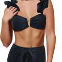 SPORLIKE Women High Waisted Swimsuit Flounce Straps Bikini Bathing Suit (Medium, Black-2)
