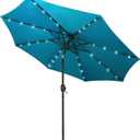 9 ft Solar Umbrella 32 LED Lighted Patio Umbrella Table Market Umbrella with Tilt and Crank Outdoor Umbrella for Garden, Deck, Backyard, Pool and Beach (Cerulean)