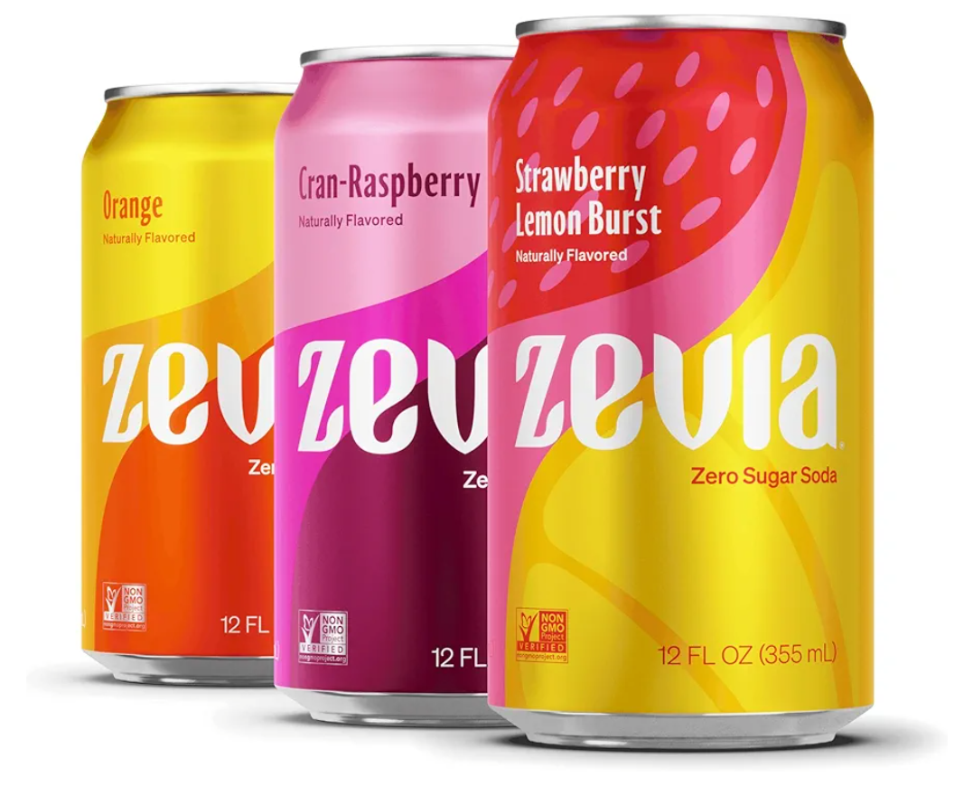 Zevia Zero Sugar Soda, Fruity Variety Pack, 12 oz Cans (22-Pack) – Naturally Sweetened, Zero Calorie Sugar Free Soda - Non-GMO Project Verified, Gluten-Free, Vegan, Best By: 08/14/2026