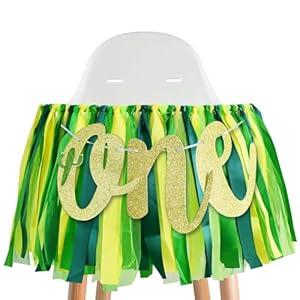 BEISHIDA 1st High Chair Banner 1 Year Birthday Decorations Green Forest Cacti Theme First Birthday Banner for Girls Boys Baby Shower Decorations Highchair Garland