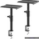 suptek Clamp-on Speaker Stand Desk Mount Set, Height Adjustment, Swivel, 9.6 x 8.8 inch Trays, Universal Audio Holders for Computer and Bookshelf Speakers, Elevated Sound, 2 Pack, Black, SDM001G