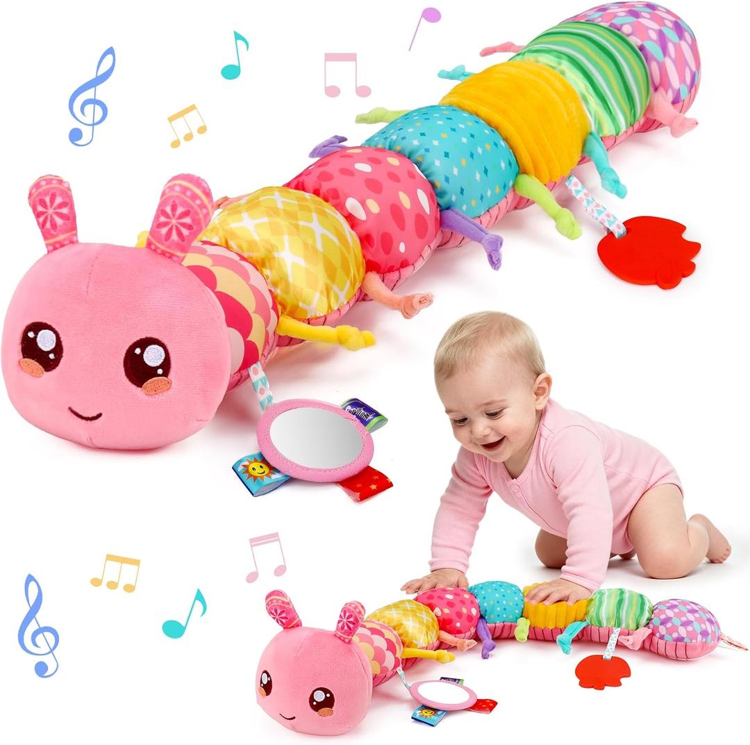 Baby Girls Toys 0-6 Month Music Animal Stuffed Caterpillar Toy for Infant 0-3 3-6 Months Mirror Crinkle Rattle Tummy Time Sensory Toys for 3 4 5 6-12 Month Old Newborn Baby Shower Easter Gifts