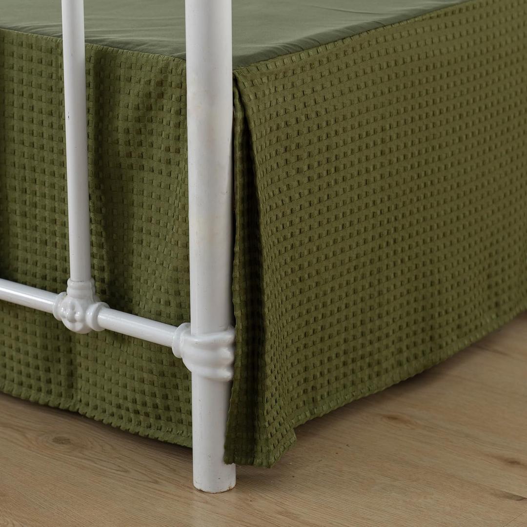 Full Bed Skirt - Bed Skirts 16 Inch Drop with Split Corners, Pleated Waffle Weave Bed Skirt, Tailored Dust Easy Fit, Machine Washable, Green, 16" Full