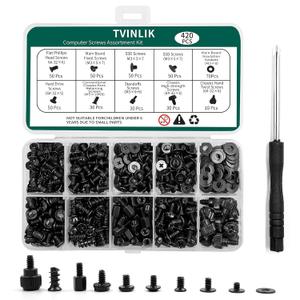 420PCS Computer Screw Kit, Motherboard Standoffs Assorted Screws for PC Case, HDD, SSD, Laptop, Fan, CD-ROM - for DIY PC Build Repair