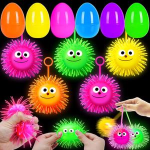 Jumbo Easter Eggs Filled with LED Puffer Balls, 8-Pack Light-Up Squeeze Stress Relief Toys for Kids, Easter Egg Hunt Fillers Treats Easter Basket Stuffers for Kid Toddler Boys Girls