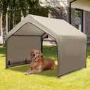 Summertrail Extra Large Dog House Outside, Dog Tent Outdoor, Big Dog Shade Shelter Doghouse Canopy, Water Resistant Dog shelter with Ground Nail, Khaki Sun Rain Cover for Pet Cat 4'x 4'x 3.3