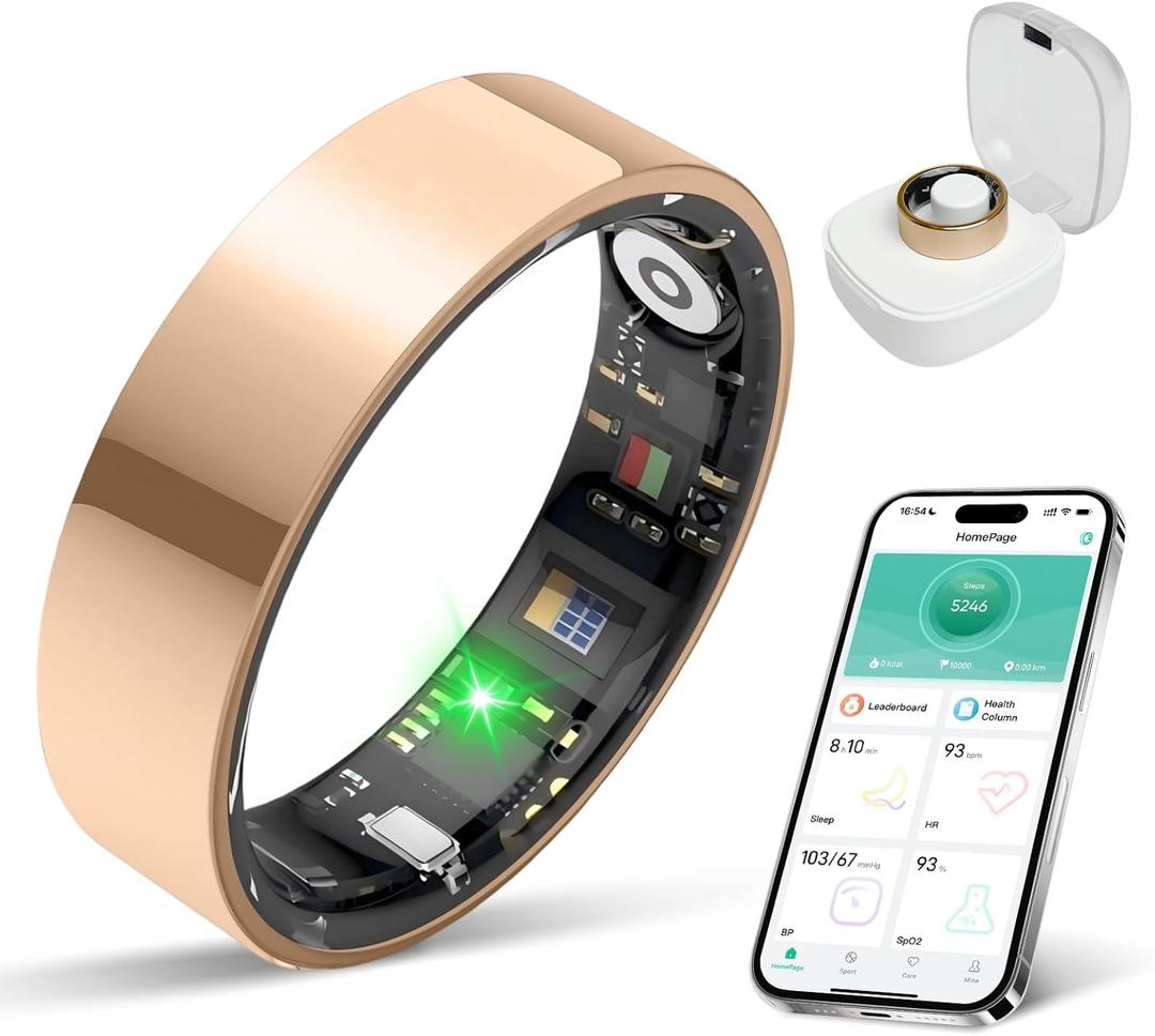 Smart Ring Health Tracker, Sleep/ Exercise Monitoring, iOS / Android Compatible, IP68 Water Resistance, No Subscription Required, 5-Day Battery Life, Suitable for Both Women and Men (Rose Gold, 8)