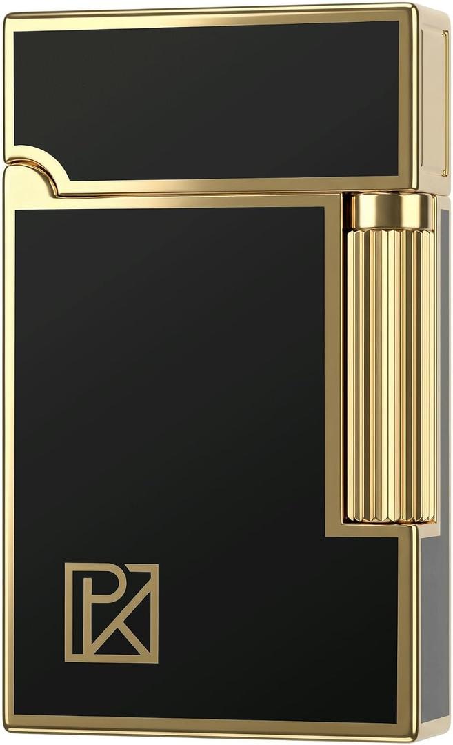 Luxury Metal Butane Lighter with Signature Ping Sound - Classic Soft Flame Cigar & Pipe Lighter, Refillable Flint Ignition, Elegant Black & Gold Vintage Design - Unique Gift for Men