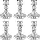 ECHFSM Glass Candlestick Holder, Striped Taper Candle Holders, Set of 6 Candle Stand for Table Centerpieces, Home Decor, Weddings, Festival and Parties (Silver Stripe)