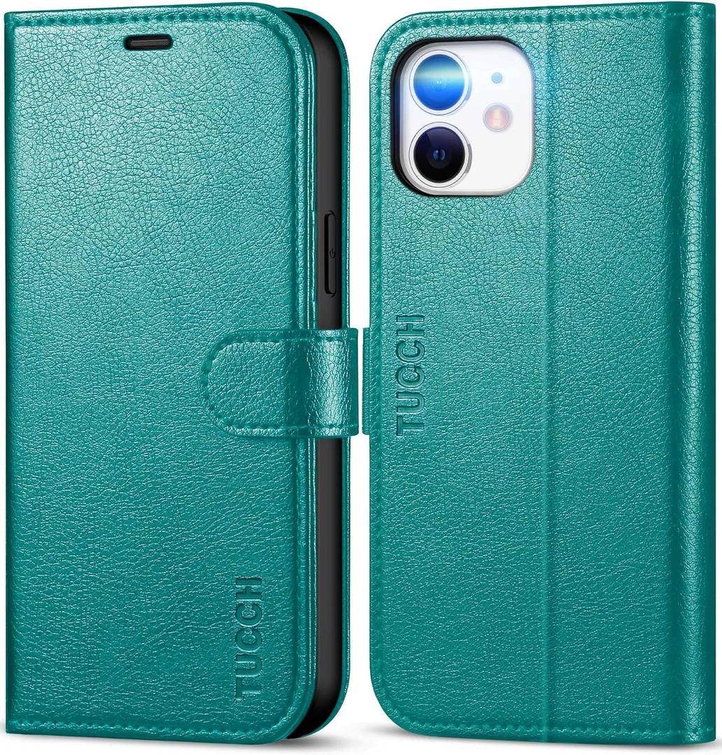 TUCCH Case for iPhone 12, Shockproof Wallet Case [RFID Blocking ] Card Holder, Synthetic Leather Cover Stand Full Protection Compatible with iPhone 12/12 Pro (6.1 Inch, 2020)  Cyan