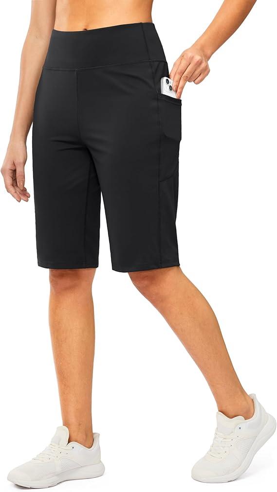 G Gradual Bermuda Shorts for Women with Pockets 12" Knee Length Women's High Waisted Stretch Long Shorts Walking Casual  Size L Black