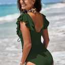 Sovoyontee Women's Ruffle One Piece Swimsuit Tummy Control Bathing Suits Drawstring Cutout V Neck Swimwear (S)