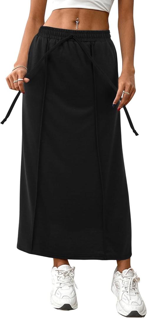 SOFIA'S CHOICE Women's Drawstring Midi Skirts High Elastic Waist Skirt