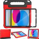 YIHE Kids Case for iPad (A16) 11th Generation 11 Inch 2025 & iPad 10th Generation 10.9 inch 2022, with Built-in Screen Protector and Handle Stand, Full Body Shockproof Protective Cover, RedBlack