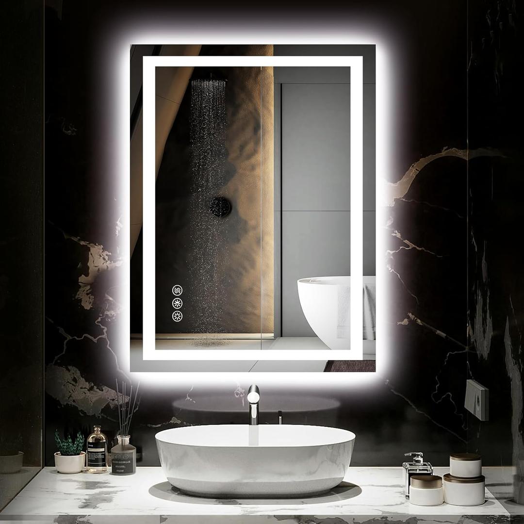 24X32 LED Bathroom Mirror with Lights, Anti-Fog, Dimmable, Backlit + Front Lit, Smart Bathroom Vanity Mirror, Memory Function, Shatterproof, Tempered Glass (Horizontal/Vertical)