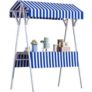 Outdoor Vendor Cart, Foldable Metal Market Stall Display Stand with Canopy, Portable Multi-Purpose Floor Wagon for Retail Kiosks Events Festivals Farmers Markets Trade Shows