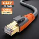 Cat 8 Ethernet Cable 25ft, High Speed LAN Cables 40Gbps 2000MHz Shielded, Heavy Duty 26AWG Outdoor Indoor Cat8 RJ45 Internet Cord Compatible with Gaming PC PS5 Xbox Router Modem Office Industrial