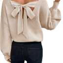 Womens Pullover Sweaters Casual Long Sleeve V Neck Loose Fit Knit Tops (X-Large, Goat)