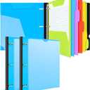 INFUN All-in-one Telescoping Binder Notebook - 2PCS, Refillable 3 Ring Notebook Binder with 1 plastic movable pocket folder,5 plastic subject dividers and graph paper and college ruled paper - Blue