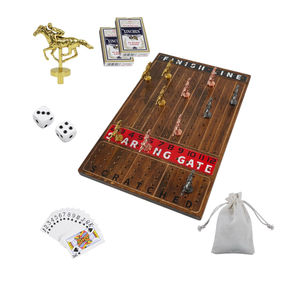 Horse Race Board Game Racing Game with 11 Luxurious Durable Classic Metal Horses Foldable Wood Horse Race Board Game with 2 Sets of Dice, 2 Boxes of Cards for Parties and Gambling