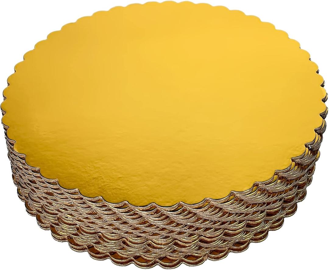 25-Pack 10 inch Sturdy Round Cake Boards, Gold Cardboard Cake Circles Plate Scalloped Base,Pack of 25 (Gold)