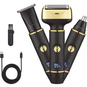 Electric Razor for Men & Women, 3-in-1 Cordless Rechargeable Foil Shaver with LED Display, Waterproof Wet & Dry Painless Body Razor for Face, Nose, and Ear Hair  Travel Friendly (Black)