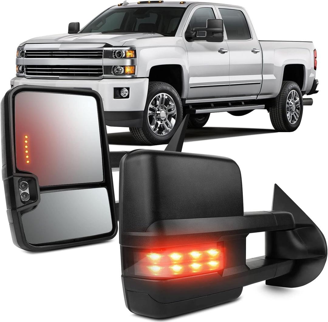 OCPTY Tow Mirrors Towing Mirrors For Gmc C2500 1988-2000 For Chevy For Gmc 1998-2001 C/K 1500/2500 Suburban/Yukon 1992-1999 With Power Adjust No Heated Turn Signal Black