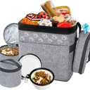 Dog Travel Bag with Treat Pouch, Airline Approved Dog Bags for Traveling, 2 Dog Food Travel Container, 2 Travel Bowls, Weekend Dog Travel Bag for Supplies, Dog Travel Kit Accessories (Small, Grey)