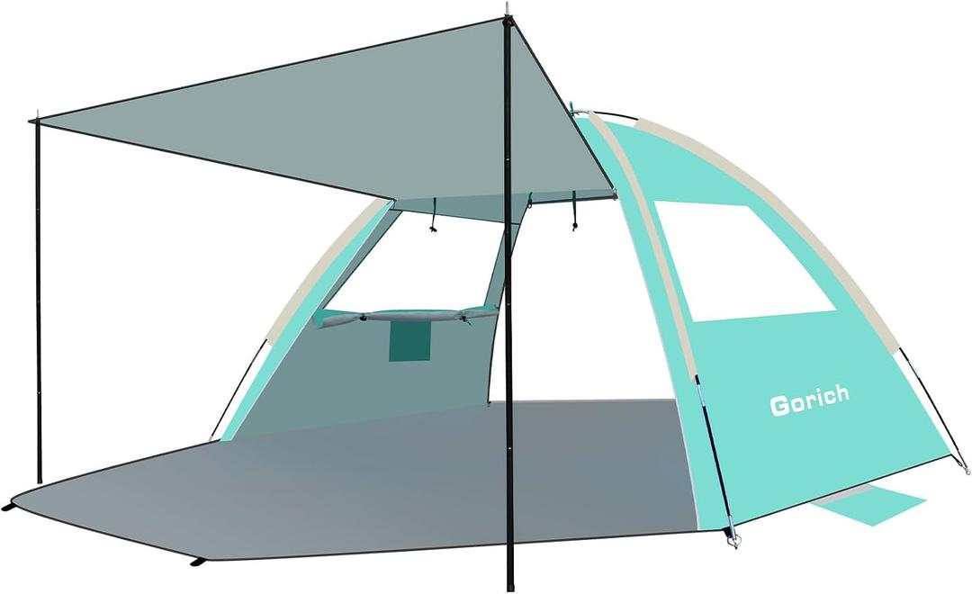 Gorich Beach Tent with Canopy - Easy Setup 6-8 Person Portable Sun Shelter, UPF 50+ UV Protection Sun Shade, Lightweight & Compact Beach Cabana for Family Travel