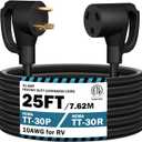 STRIGHT 25FT RV Extension Cord 30 Amp, RV Power Extension Cord NEMA TT-30P Male to TT-30R Female Heavy Duty 10 Gauge STW 3-Wire for RV Trailer Campers 125V, 3750W, ETL Listed (25FT 30AMP) (Black Plug)