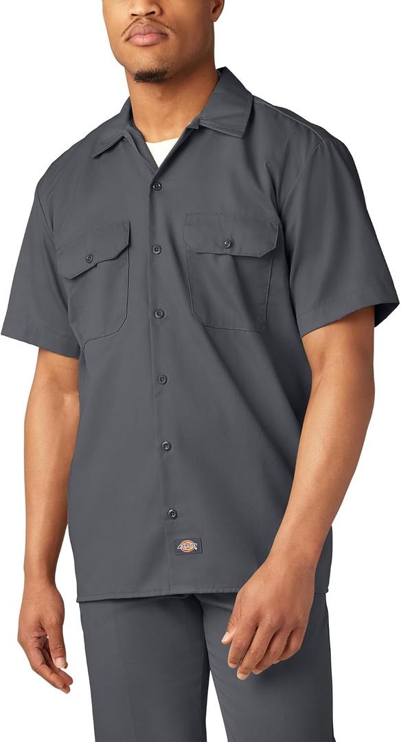 Dickies Mens Short Sleeve Work Shirt Durable Twill Button Down Shirts for Men, Lightweight Uniform for Daily Wear (Gray, XXL)
