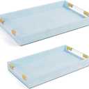 2 Pack Large Ottoman Tray Shagreen Decorative Tray Serving Tray with Acrylic Gold Handles, Ice Blue Vegan Leather Coffee Table Tray for All Occations Home Decor