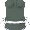 Funnycokid Teen Girls Swimsuit Padded Bathing Suit 2 Piece Tankini Contrast Trim Ruched Design Swimwear (13-14 Years, Green)