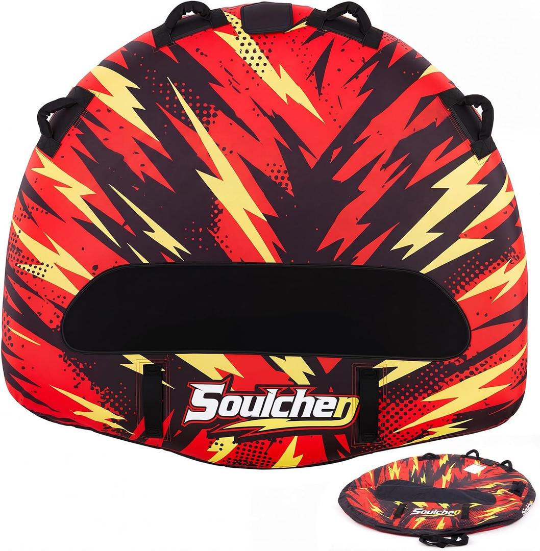 Soulchen Thriller Inflatable Towable Tube Replacement Nylon Cover for Boating Adults, 1-2 Rider, Towable Deck Tube Covering for Boating Front and Back Tow Points Heavy Duty for Water Sport(Cover Only), measures about 60 x 56"