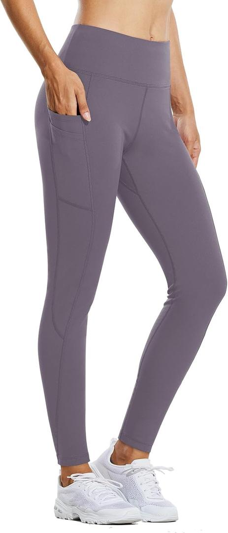 baleaf Women's Fleece Lined Leggings Water Resistant Thermal Winter Warm Tights High Waisted with Pockets Running Gear (Medium, A-purple Ii-27")