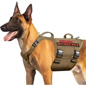 OneTigris Tactical Large Dog Harness, 5X Metal Buckled No Pull Service Dog Harness Vest with Hook & Loop Panels, Military Heavy Duty Dog Vest for Walking Hiking Training (Brown)