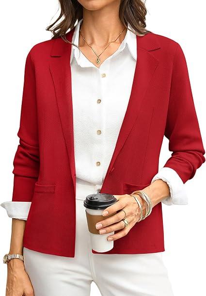 GRACE KARIN Womens Sweater Blazer Jackets Business Casual Work Cardigan Long Sleeve Lapel Collar Cropped Blazers,Button Up Dressy Casual Cardigan Lightweight,Work Office Outfits Fall Clothes 2026, Small