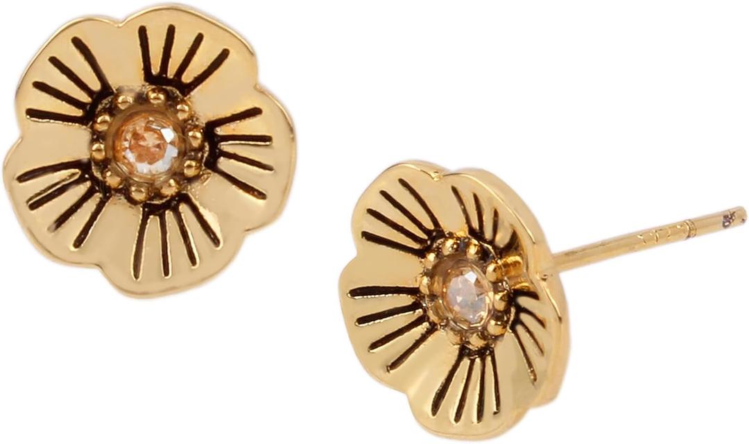 COACH Tea Rose Stud Earrings (One Size, GOLDEN SHADOW/GOLD)